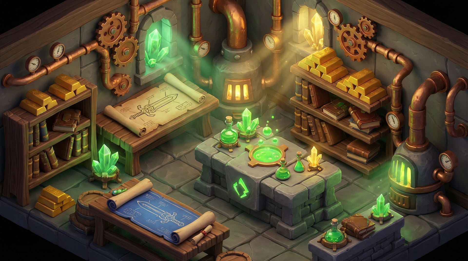 A fantasy tavern scene representing the game's economy